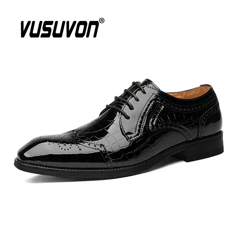 Fashion Men Derby Shoes Brogue Dress Classic Loafers Wedding Black Causal Business Footwear For Party Big Size 38-48