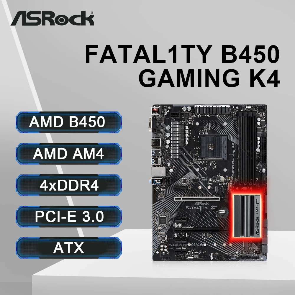 

ASRock Fatal1ty B450 Gaming K4 Motherboard 4 DDR4 DIMM M.2 NVME PCIe 3.0 AM4 Mainboard Support Ryzen 5 5600 5600G R7 5700X3D CPU