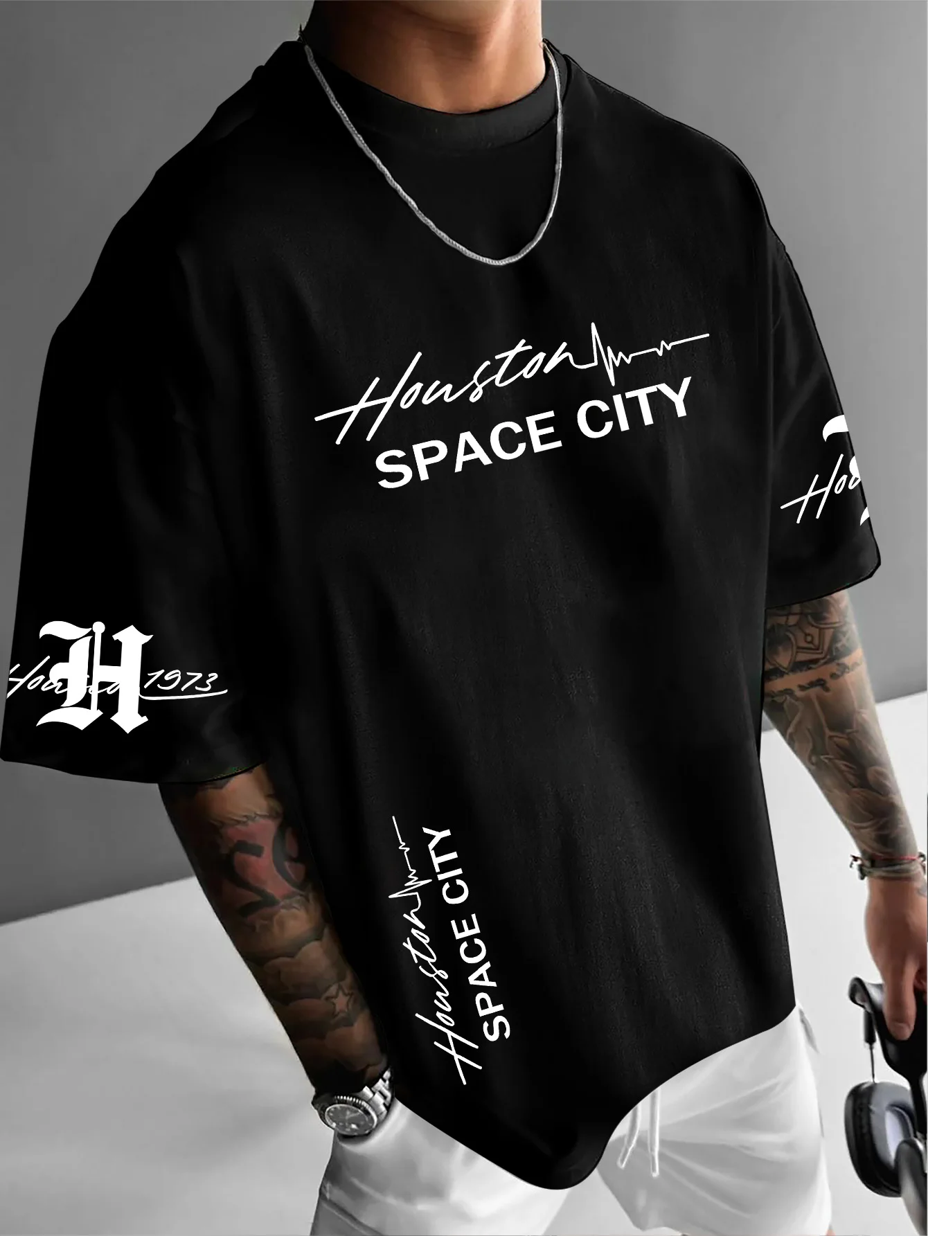 Printed T-shirt for Men New Summer Fashion Houston Space City Printed Tee Machine Washable S-XXL