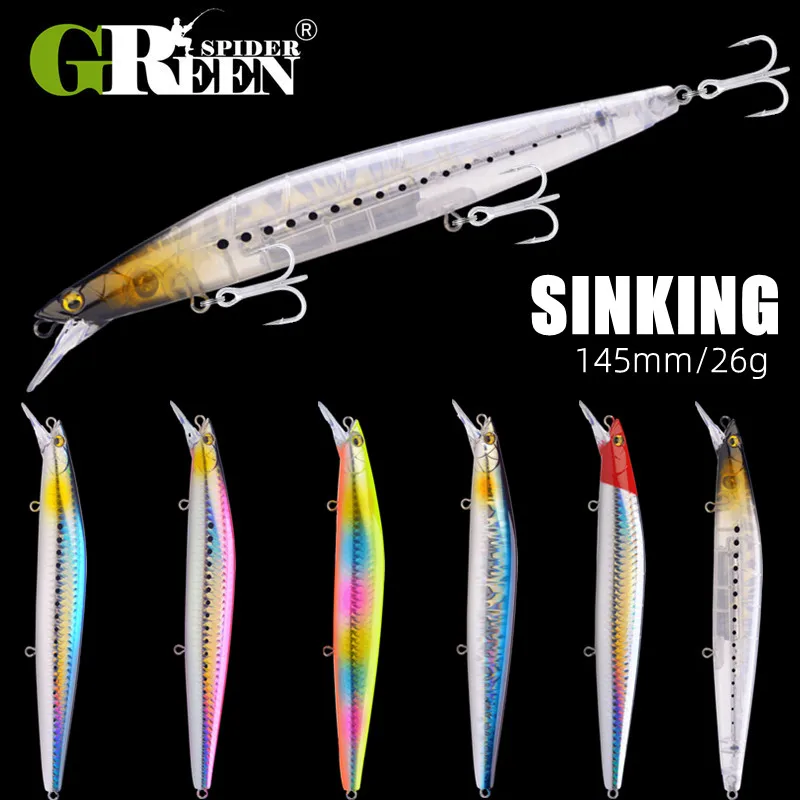 GREENSPIDER 145mm 26g Saltwater Long Casting Professional Lures Fishing Lure Sinking Minnow Seabass Hard Baits