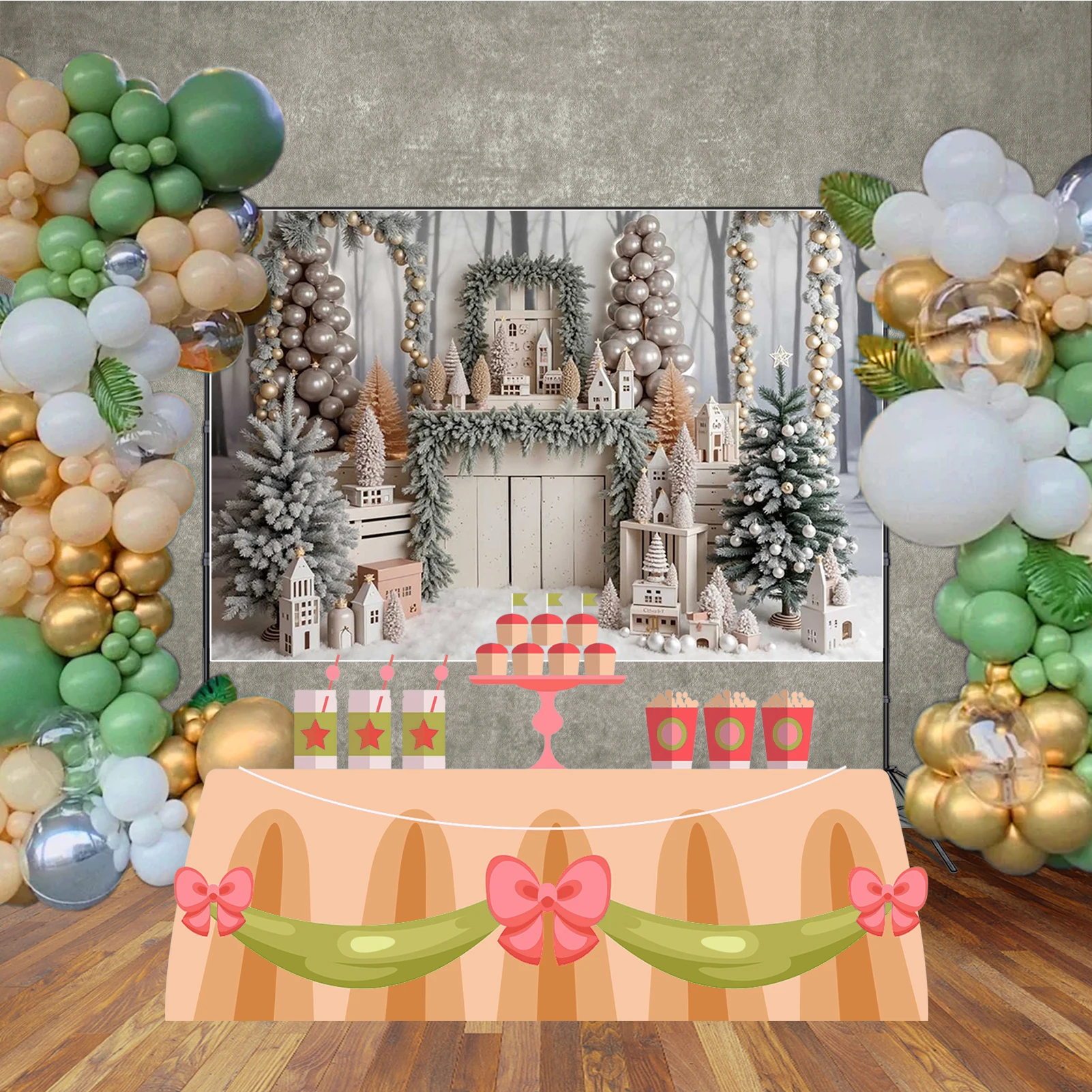 MOON.QG 사진용 배경 포토존 나무 크리스마스 트리 흰색 벽난로 크리스마스 맞춤 배경 사진 액세서리