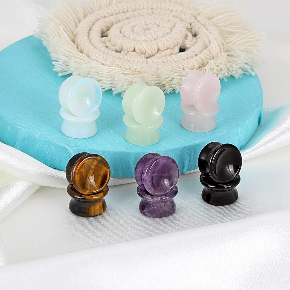 1 Paar Naturstein-Ohrmessgeräte, Plugs, Ohrtunnel, gestreckter Expander, Piercing für Damen und Herren, Körperschmuck, 2G-5/8 Zoll – Detail 2