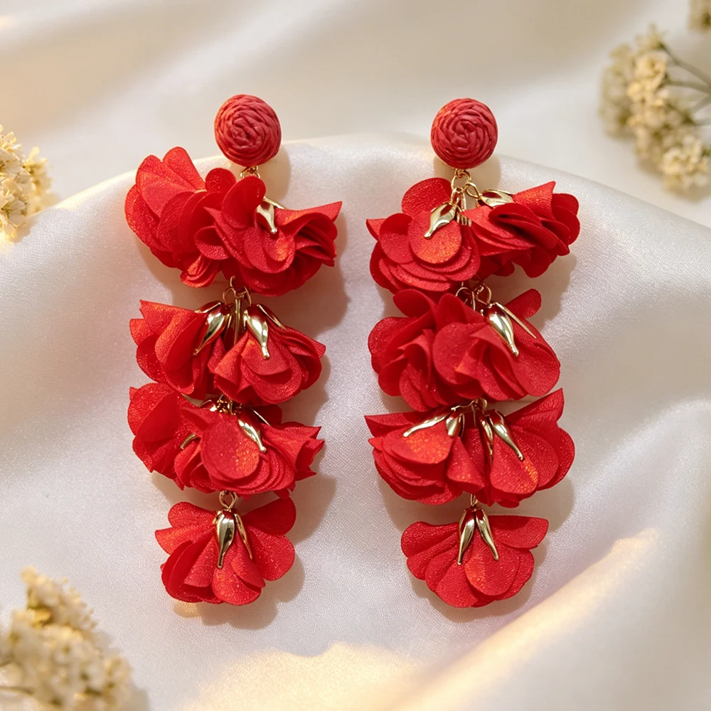 Ethnische bunte Blumen-Quasten-Ohrclips für Damen – Trend 2026, übertriebene Boho-Ohrclips ohne Piercing, Sommer-Schmuckgeschenke – Detail 8