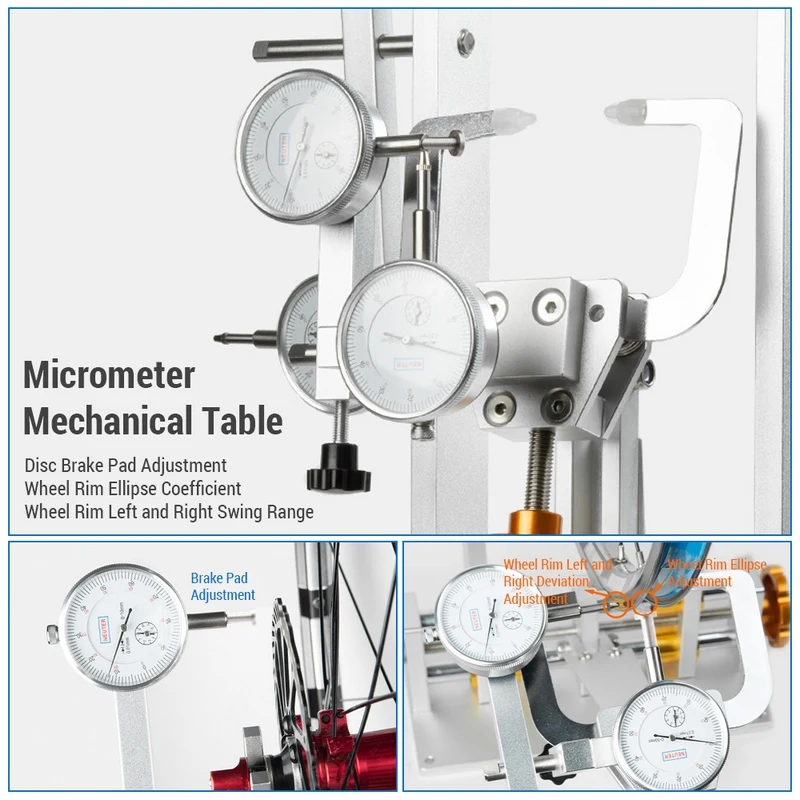 Bicycle Wheel Truing Stand Bike Wheel Alignment Repair Tool with Dial Gauge for Quick Release and Thru-Axle