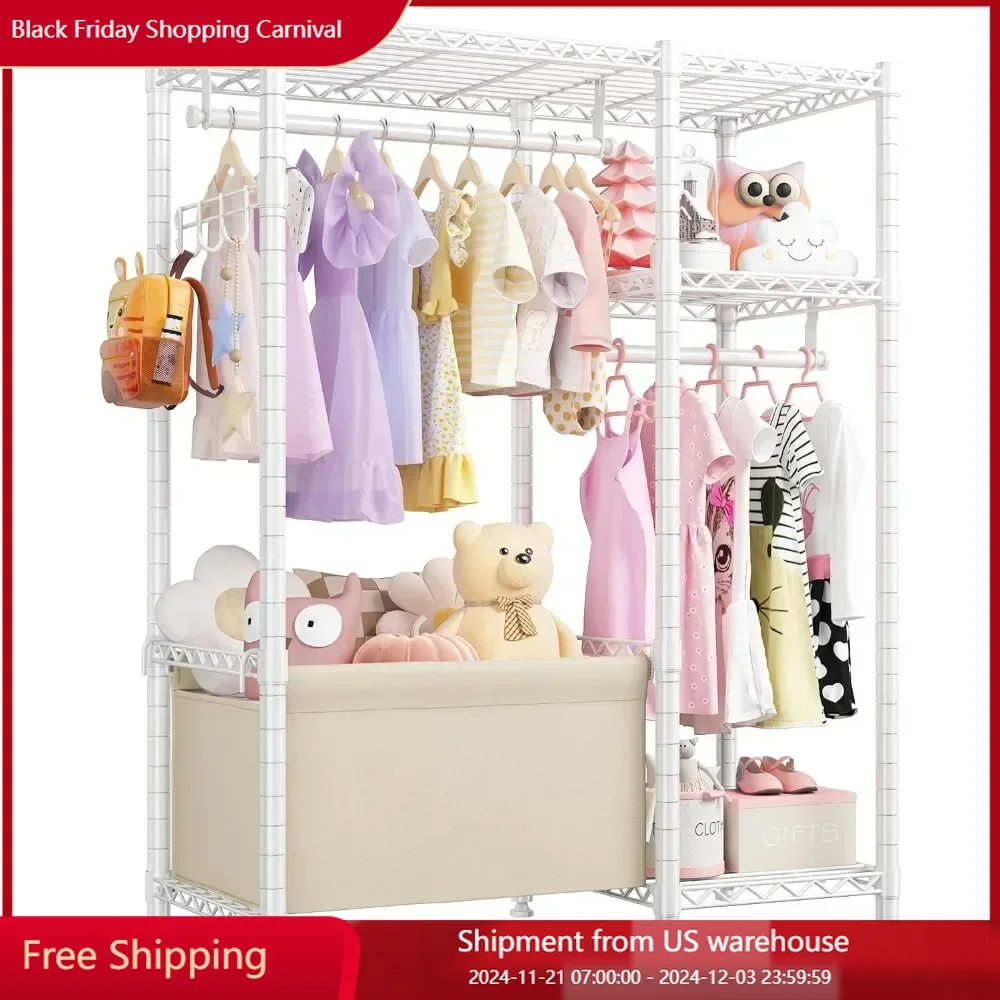 Clothes Rack Small  with Shelves for Kids Students Children, Adjustable Girls Garment Rack Boy Wardrobe Closet Rack