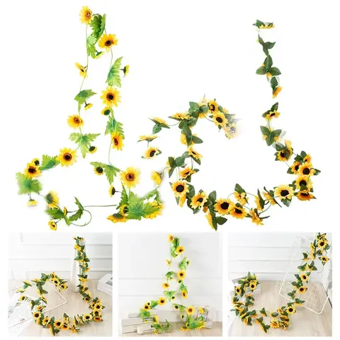 하와이 크리스마스 화환 20pcs - 문 장식 및 파티 인공 꽃 리스 목걸이 Luau Torpil 16_하트알리 실물 같은 매달린 인공 꽃 화환, 노란색 해바라기 덩굴 화환, 파티 웨딩 홈 장식 장식품, 2.4m