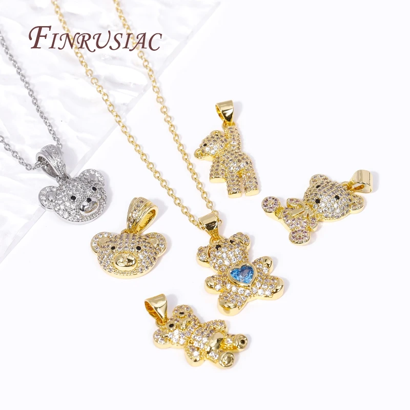 Multi Styles 18K Gold Plated Micro Pave Zircon Bear Charms Pendants for Handmade DIY Necklace New Year's Gifts Jewelry Making