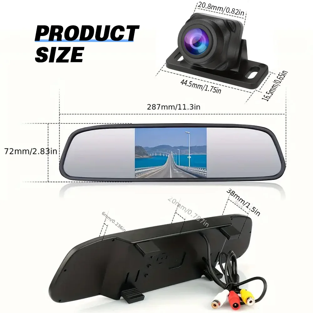 2-in-1-Rückfahrkamera, Rückspiegelmonitor, 4,3 Zoll, Plug-and-Play, einfache Montage, Nachtsicht-Rückfahrkamera für PKW, LKW, SUV