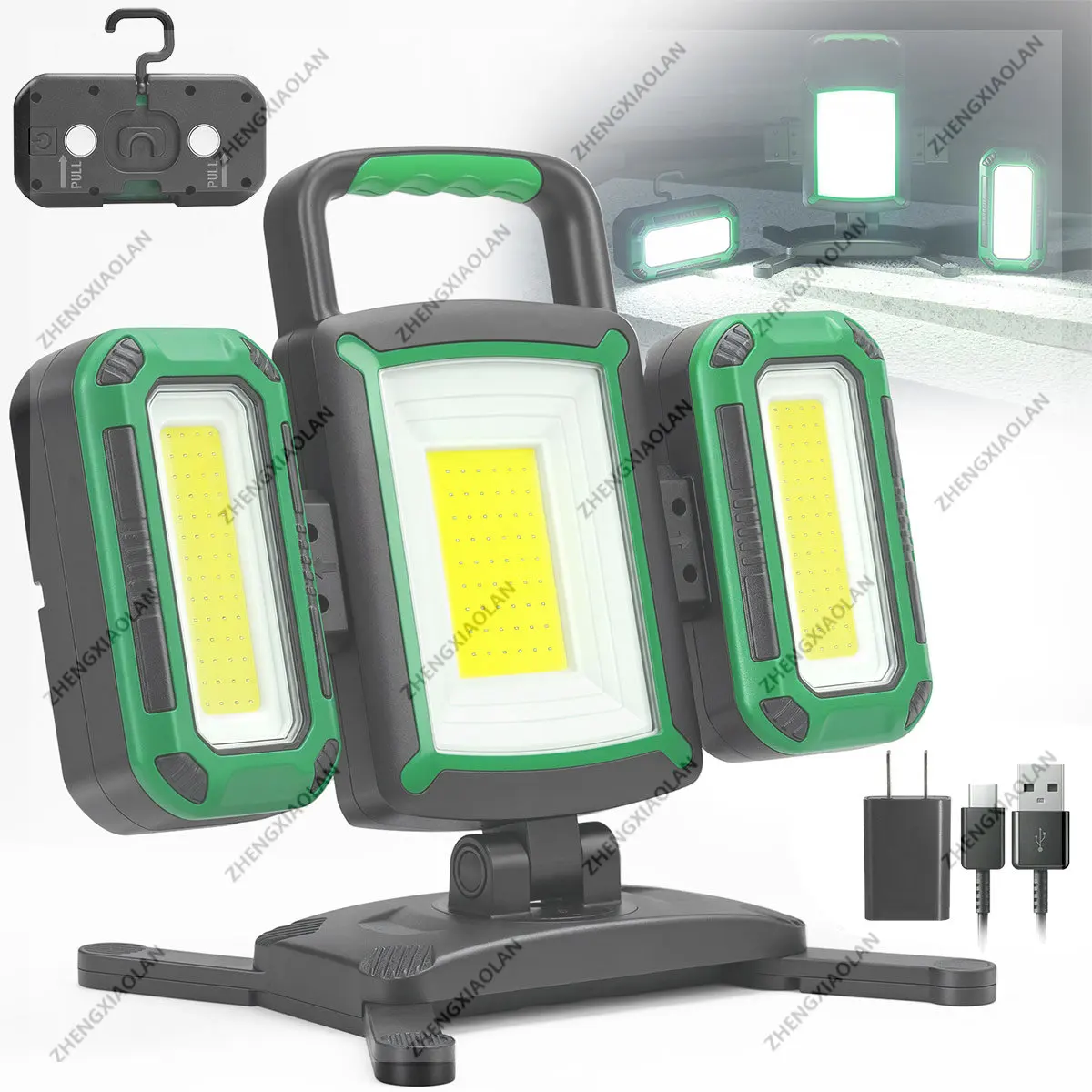 

50W Rechargeable Work Light,3-in-1 Magnetic Work Light with Detachable 2 Floodlights, 9 Modes,Portable LED Worklight with Hooks