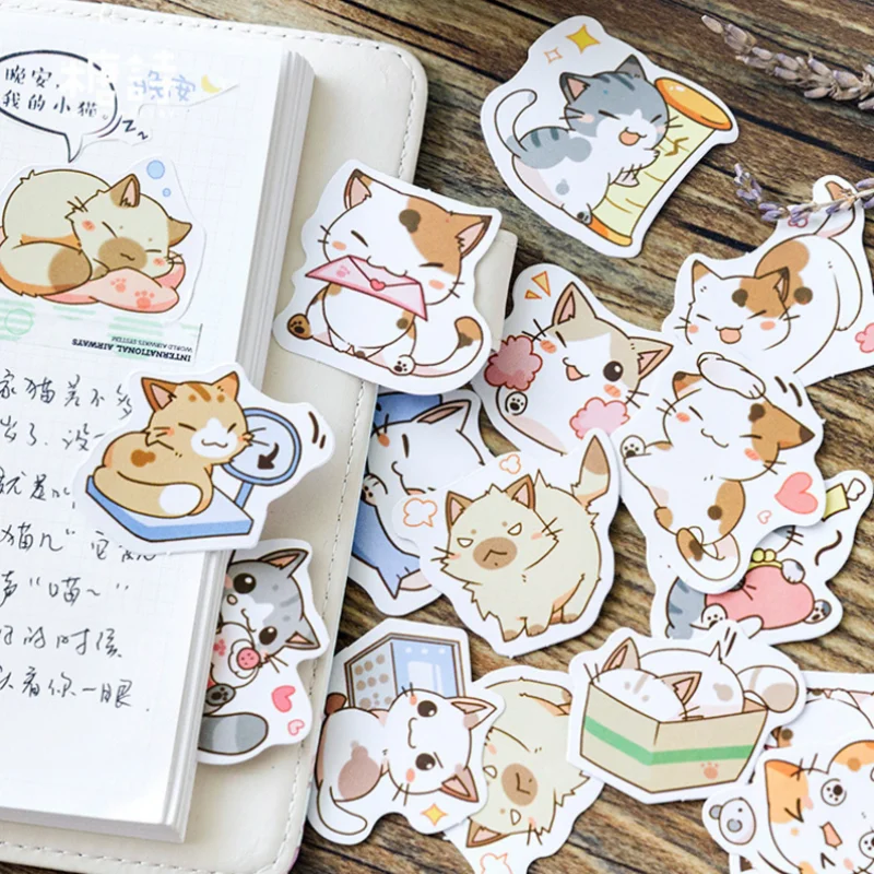 45 sheets/box of sealing stickers large collection of cute cartoon cat hand account decoration boxed stickers