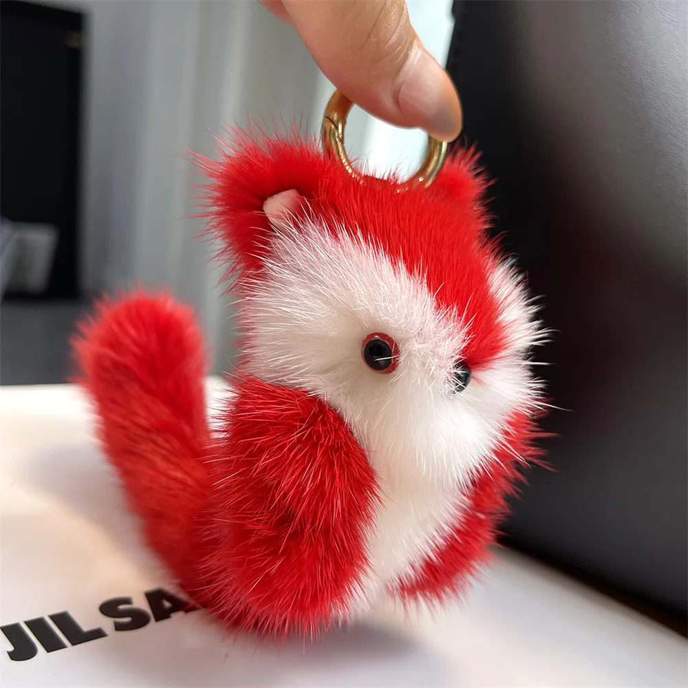 

Mink Squirrle Pendant Keychain Pompoms Cute Fluffy Bunny Keychain Bag Charm Allory Ring Plush squirrel Key Ring Couple Pendant