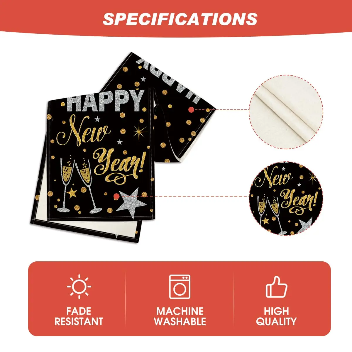 Artoid Mode Cheers باللونين الأسود والذهبي 2026، مفرش طاولة السنة الجديدة السعيدة، عيد الميلاد الشتوي عطلة المطبخ طاولة الطعام الديكور لـ Indo
