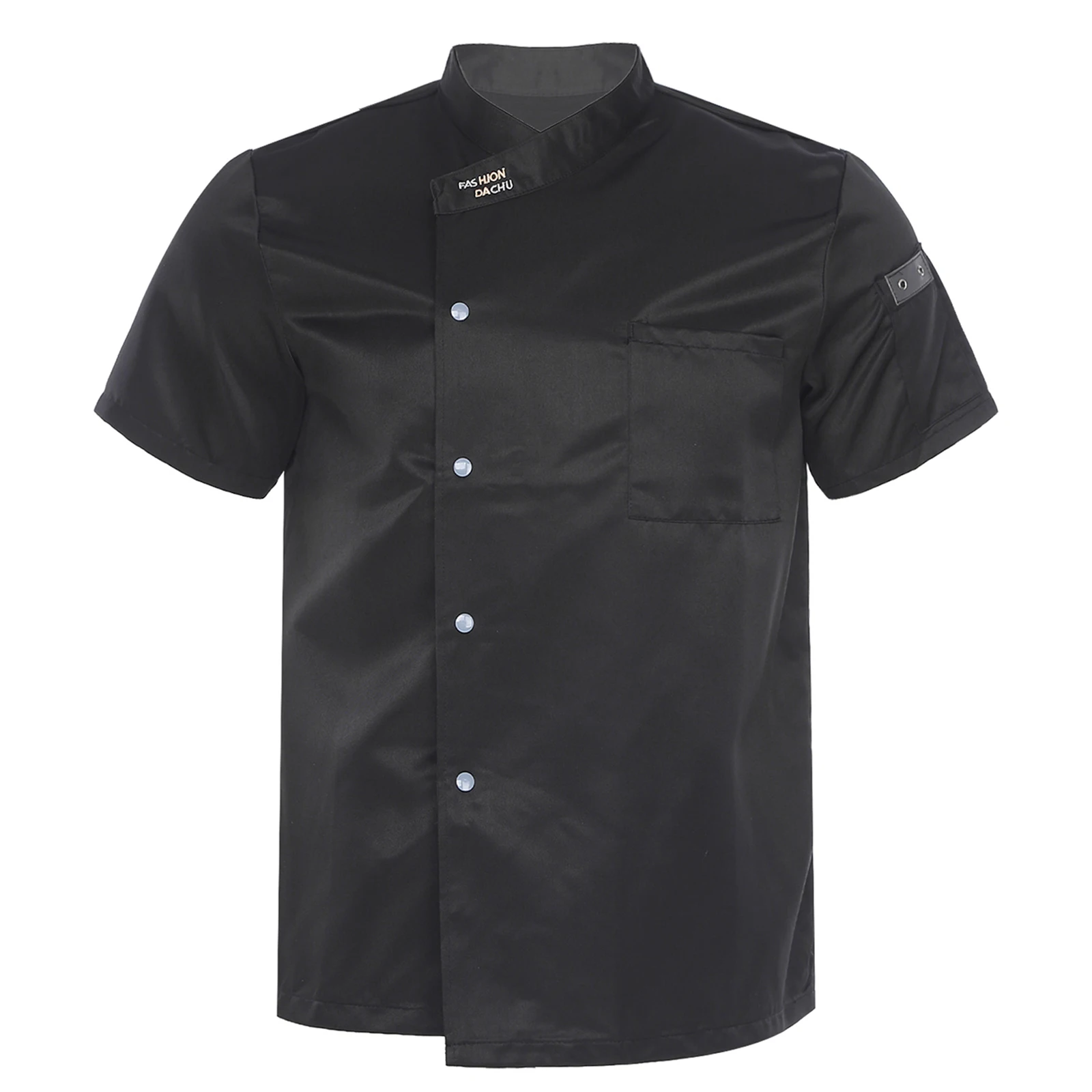 Cappotto da cuoco da uomo con collo a lupetto, manica corta, bottoni a pressione, giacca da cuoco con retro in rete traspirante, per cucina, ristorante, mensa dell'hotel
