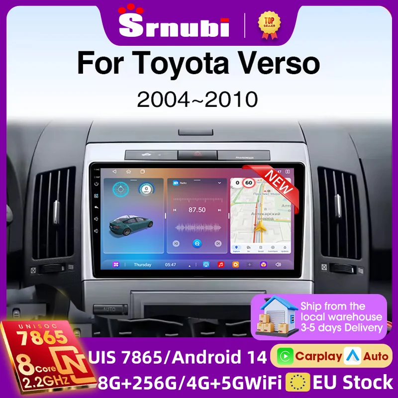 Autoradio Android 14 avec CarPlay sans fil pour Toyota Corolla Verso AR10 2004-2009, lecteur multimédia, navigation GPS, stéréo 2din