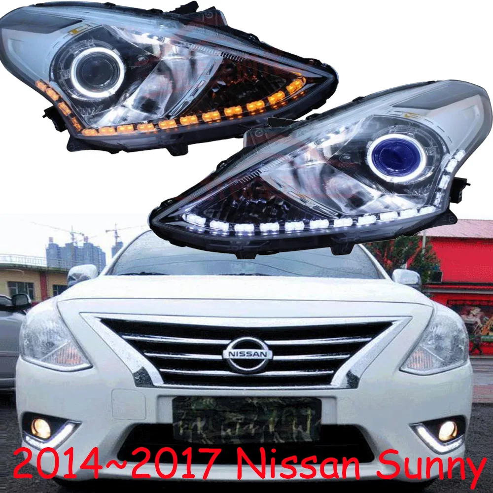 Car Head Light For Nissan Sunny Headlight Almera 2010~2013/2014~2017y Sunny Headlight Bi-Xenon Beam Fog Light Angel Eyes Auto