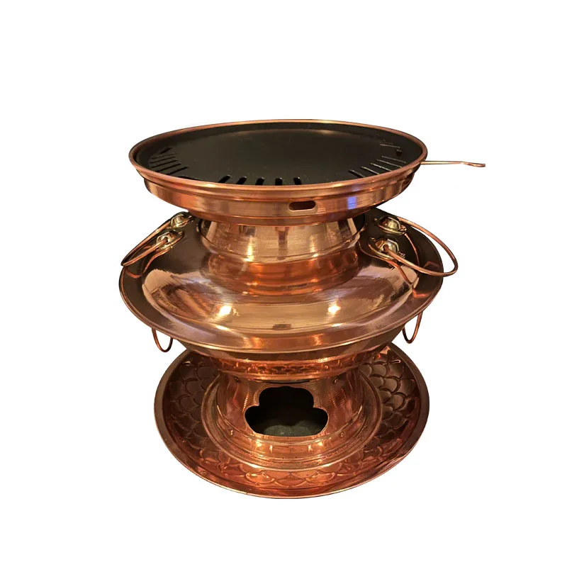 Copper hot pot charcoal roasting shabu integrated pot mandarin duck pure copper carbon shabu meat roasting copper pot