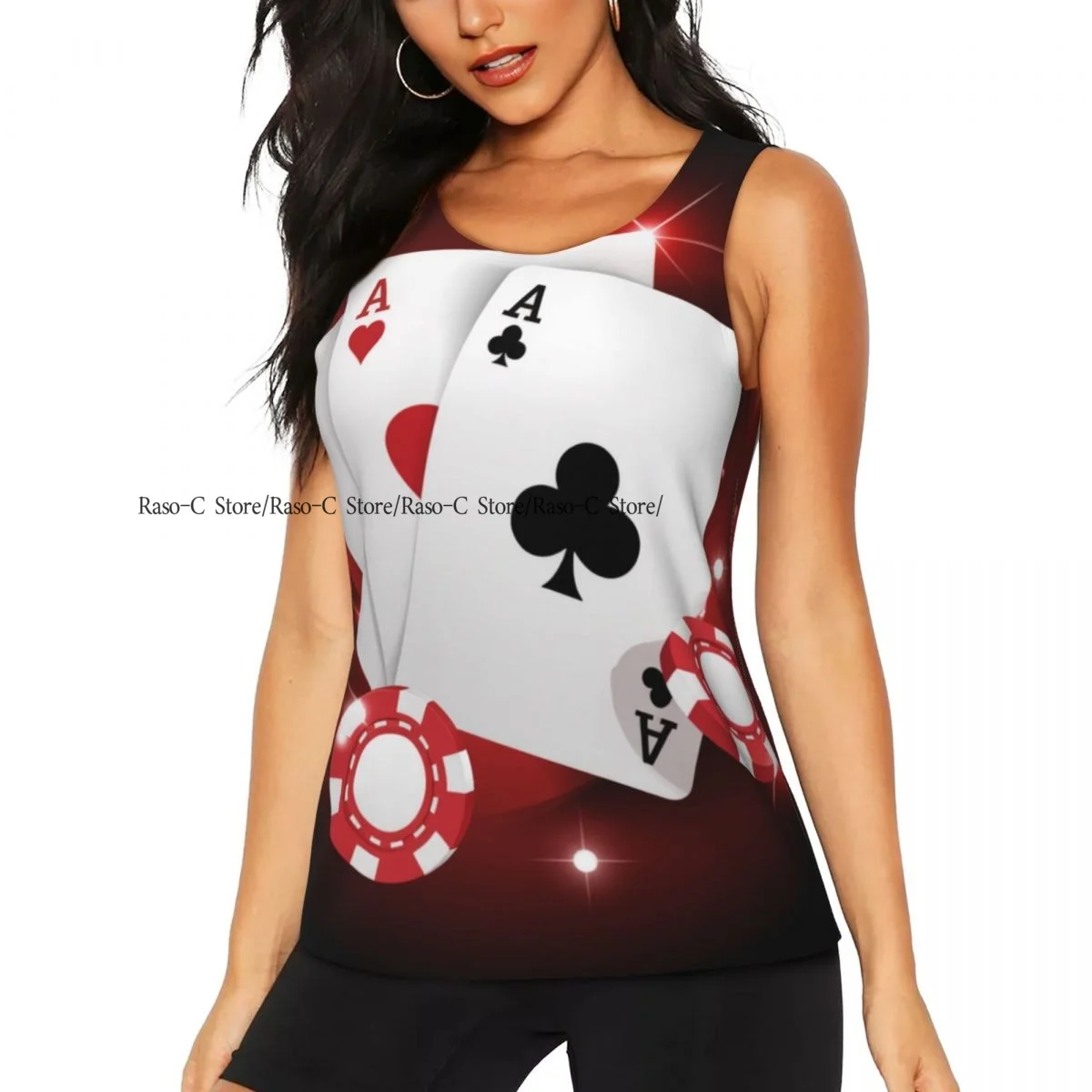 

Женская майка для йоги без рукавов, полный Ace Poker с полосками, быстросохнущий спортивный жилет для бега, рубашки для йоги