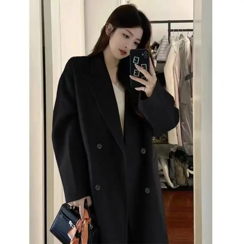 Französischer Hepburn-Stil, eleganter grauer Wollmantel für Damen, Herbst und Winter, verdickter Mantel, koreanischer neuer Trend, 2000er-Jahre-Vintage-Jacken