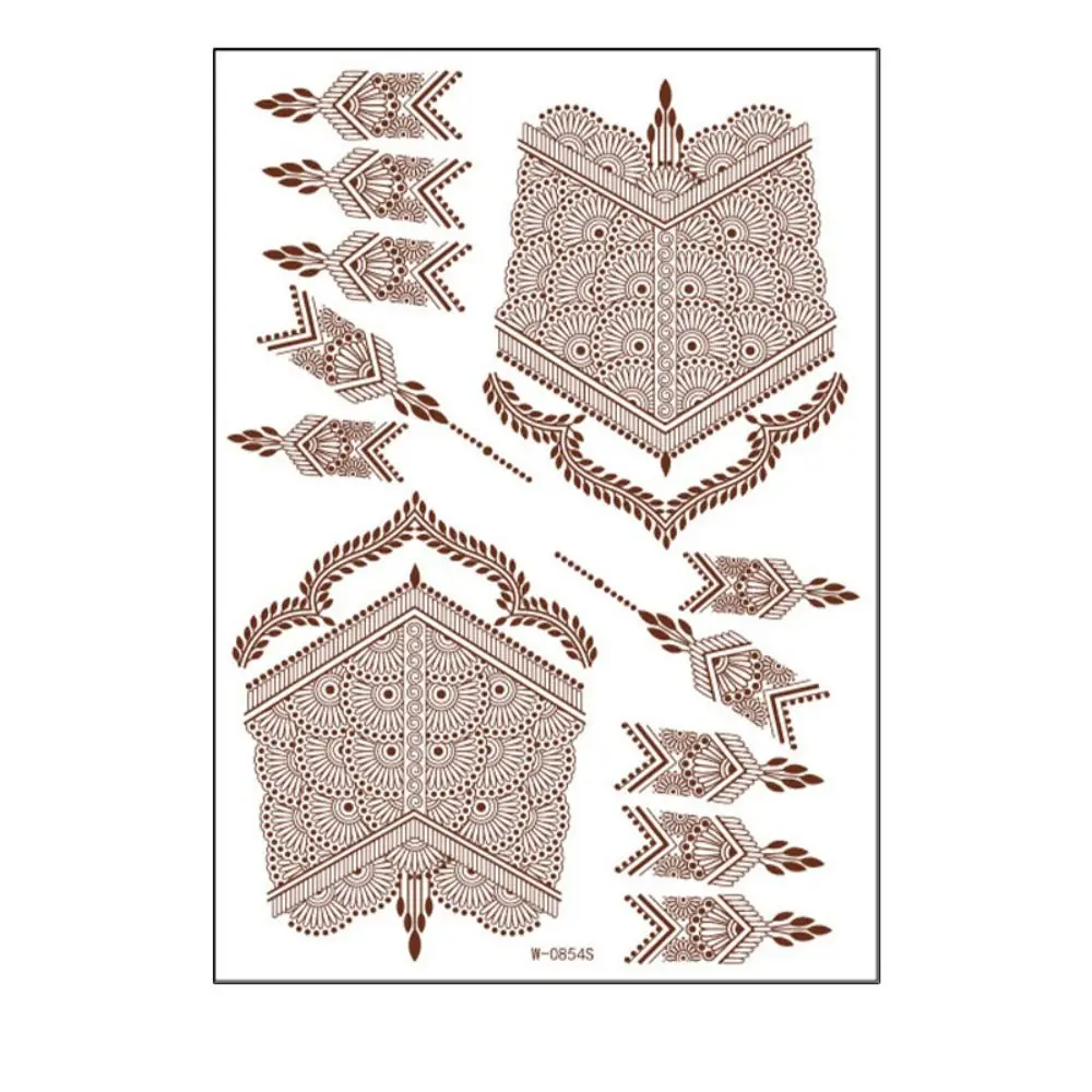 Legs Arm Brown Mehndi Stickers India Flower Body Art Sticker Temporary Water Transfer Decals Henna Tattoo Stickers
