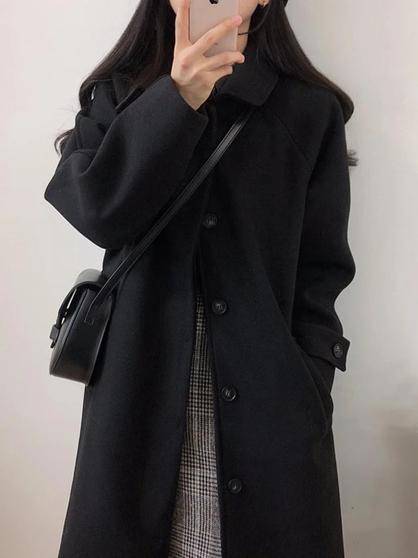 

Autumn Winter Korean Sle Loose Woolen Coat 2025 Slimming Knee-Length Tweed Women's Mid-Length Ele Outerwear