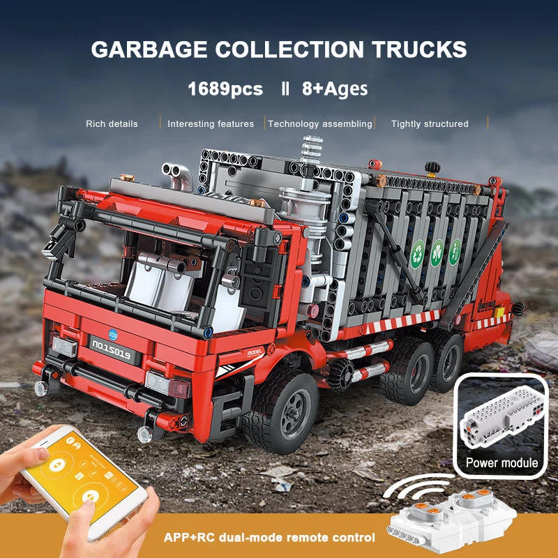 Garbage Truck Building Blocks for Kids, Electric Remote Control, City Engineering Vehicles, Technical Bricks, RC Car, Autos Toys