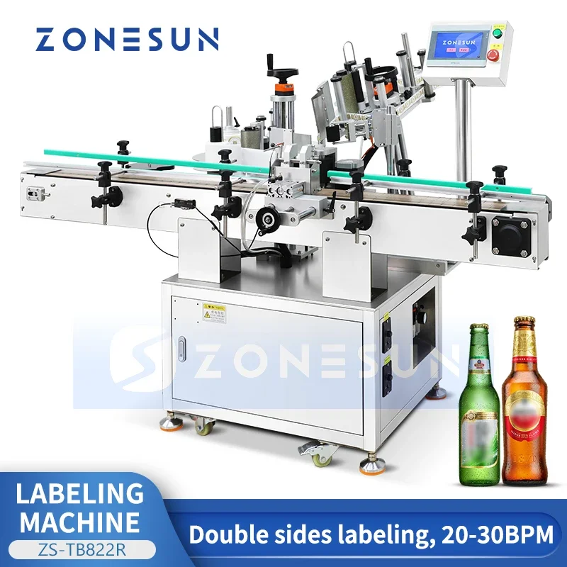 ZONESUN Automatic Bottle Neck and Body Wraparound Labeling Machine  Label Applicator Labeler Equipment ZS-TB822R