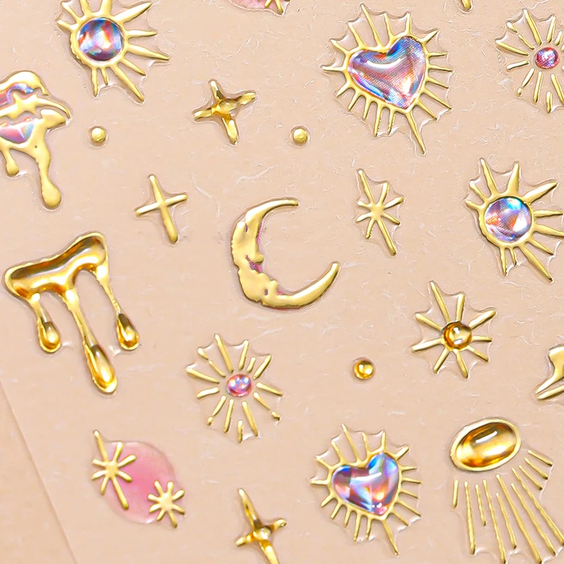 สติกเกอร์ติดเล็บลายเจลลี่ 3 ชิ้น ลาย 5D ออโรร่า ดาว พระจันทร์ ผีเสื้อ หัวใจ แบบลอกติดเอง สำหรับตกแต่งเล็บ DIY