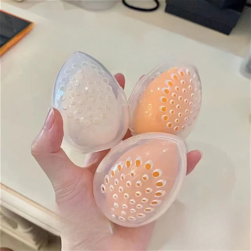 1PC Cosmetische Ei Opbergdoos Schoonheid Spons Stand Opbergdoos Make-up Cosmetische Eivormige Rek Transparante Rookwolken Droogdoos