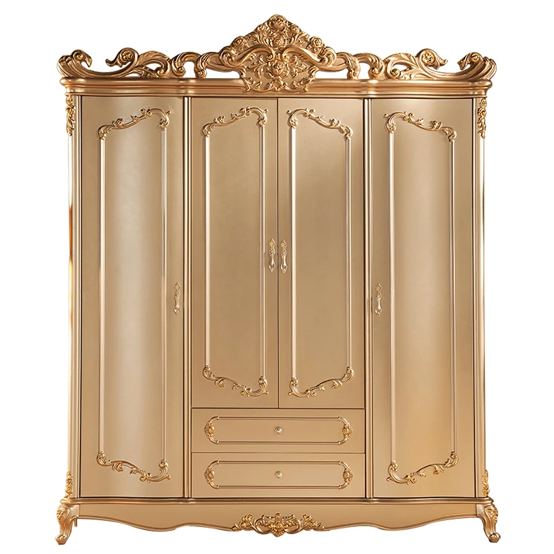 

European style four door wardrobe champagne gold French luxury luxury luxury