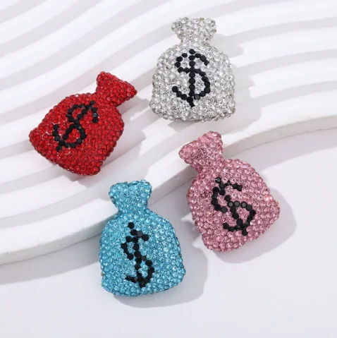 2Pcs Fashion Y2K Fully Diamond Money Symbol Pink White Shining AB Diamond Large Size Diy Crafts Parts Junk Phone Case 3D Decor