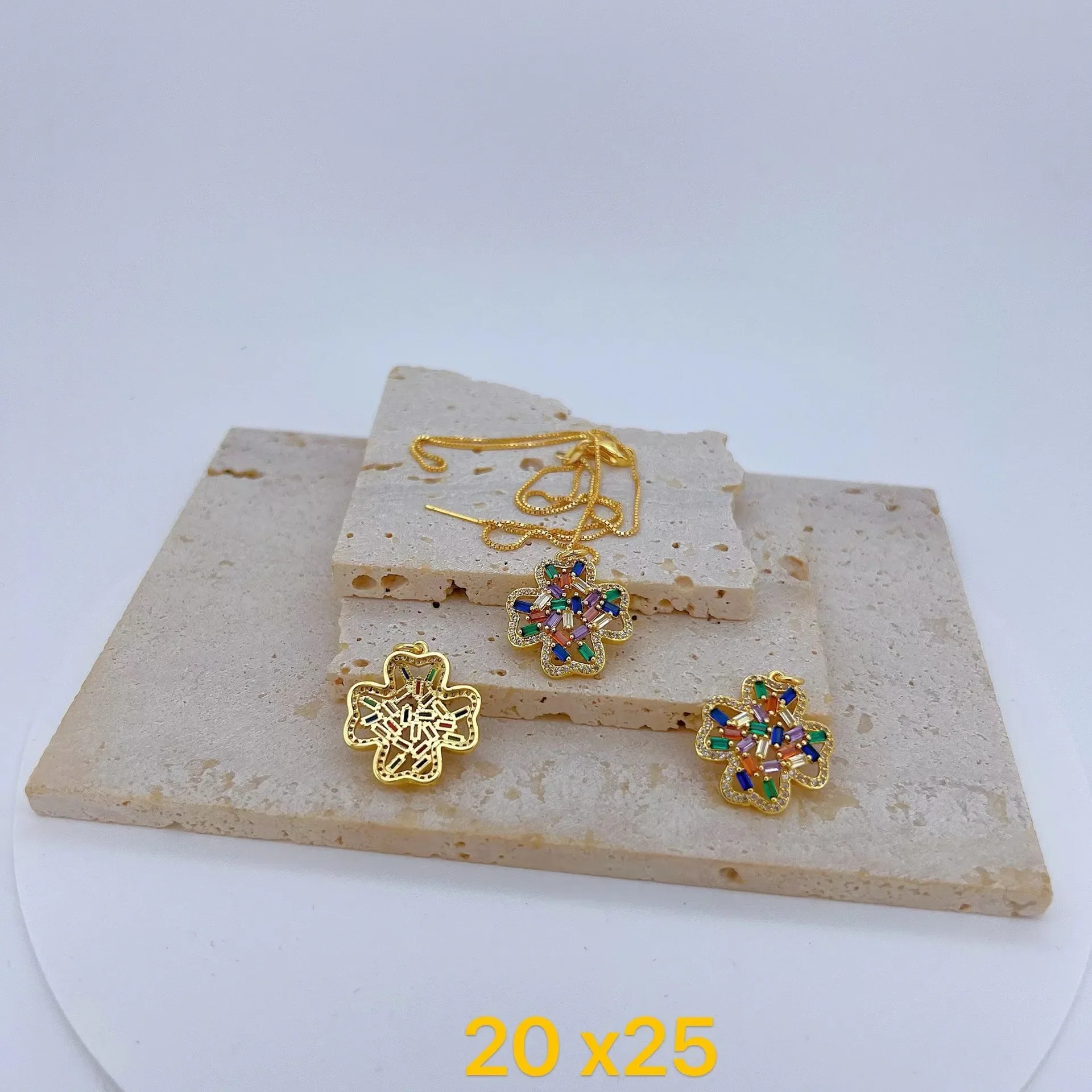 2Pcs Inlay Colorful Zircon Pendant for Diy Earrings Necklace Making Brass Round Flower Boat Hollow Jewelry Accessories Wholesale