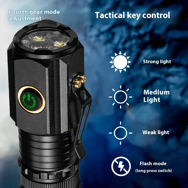 3LED مصباح يدوي صغير قابل لإعادة الشحن الشعلة التكتيكية 1500LM السوبر مشرق التخييم في الهواء الطلق مصباح يدوي مصباح محمول مع الذيل المغناطيسي