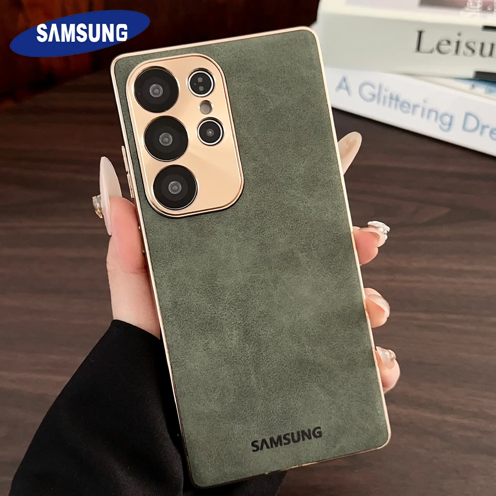 

Luxury Plating sheepskin Shockproof Bumper Coque Phone Case Samsung Galaxy S22 S23 S24 S25 Ultra Plus Cover Full Camera Protect