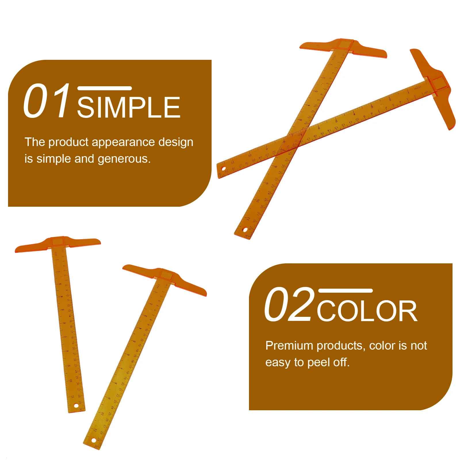 2Pcs T-Square Ruler Clear Plastic Academic T-Ruler with Dual Scales for Layout Design Measuring Tool for Students Drafting