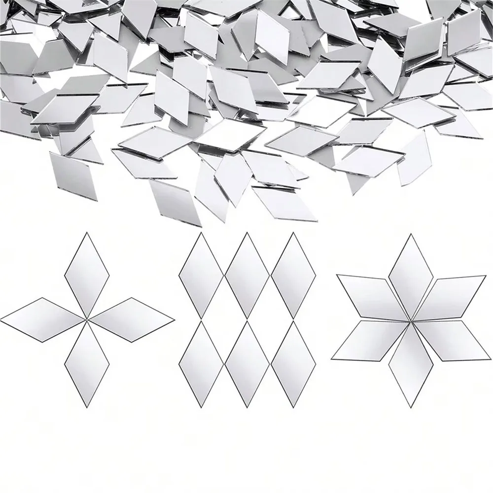 200PCS Multi Shape DIY Craft Mirror Stickers Round Square Triangle Diamond Heart Waterdrop Mirror Tiles Decals DIY Accessories