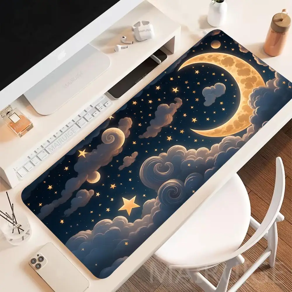 Alfombrilla de ratón con diseño de estrellas y luna, alfombrilla artística grande para juegos, alfombrillas antideslizantes para ratón XXL, alfombrilla para ordenador portátil y tableta, Mini tapete para PC