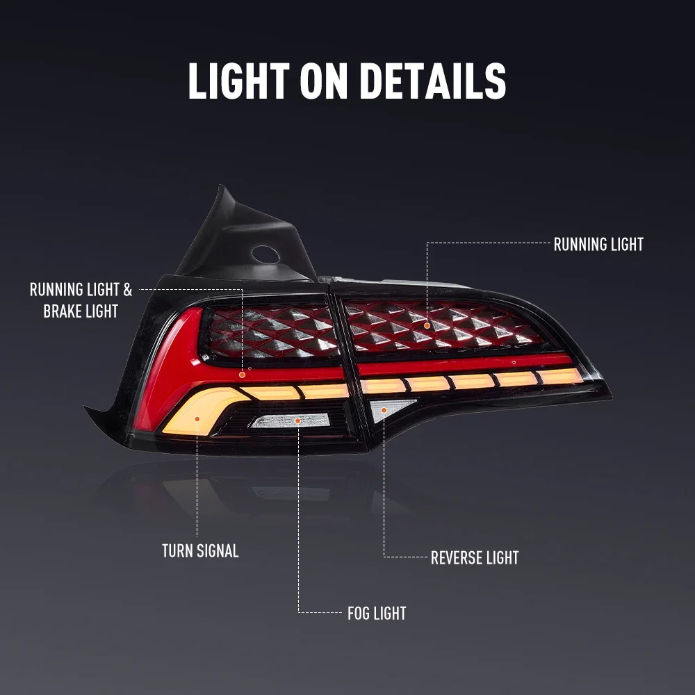 Pair Of LED Tail Lights For Tesla Model 3 2017-2022 DRL Reverse Brake Turning Signal Plug And Play Car Rear Tail Light Assembly