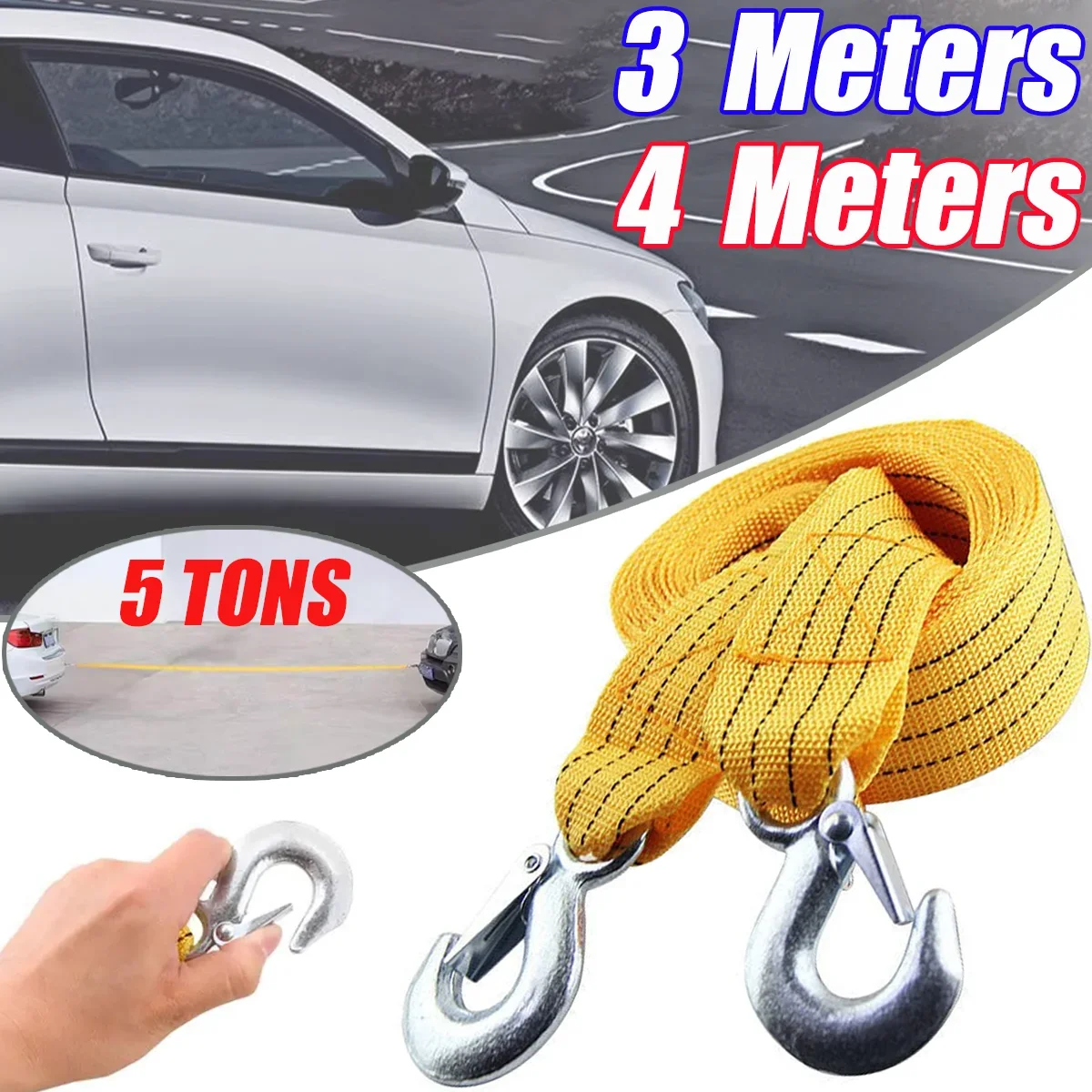 

3/4M Car Tow Rope Nylon Pulling Tie-down Straps Cars Organizer Necessary Outdoor Emergency Fluorescent Thickened Tow Rope