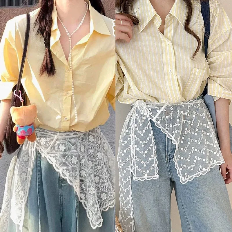 Korean Stacked Lace Half Skirt Women Lace Tulle Bandage Skirt Layering Small Butt Curtain Short Skirt Matching Jeans Fake Collar