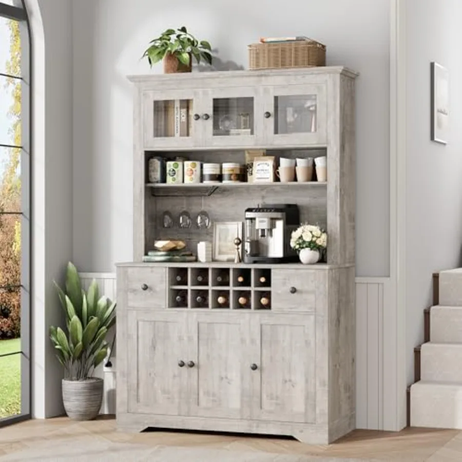 

Кофейный барный шкаф 68.7 с LED-подсветкой и розеткой, цвет кофейный, для кухонной тумбы в стиле фермерского дома, с 2 выдвижными ящиками для хранения и отделением для винных бутылок