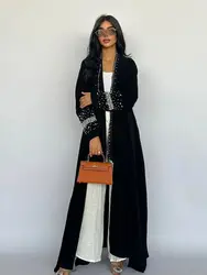 Zwarte Open Kimono Abaya Dubai Luxe 2024 Moslim Voor Vrouwen Kaftan Jurk Met Hijab Islam Kaftan Marocain Gewaad Femme Musulmane