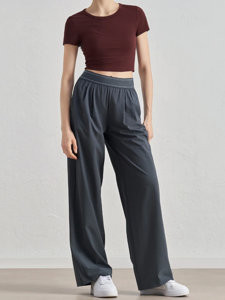 Dames zomer casual yogabroek sneldrogend rechte pijpen lichtgewicht broek reflecterend logo zacht comfortabel activewear kleding