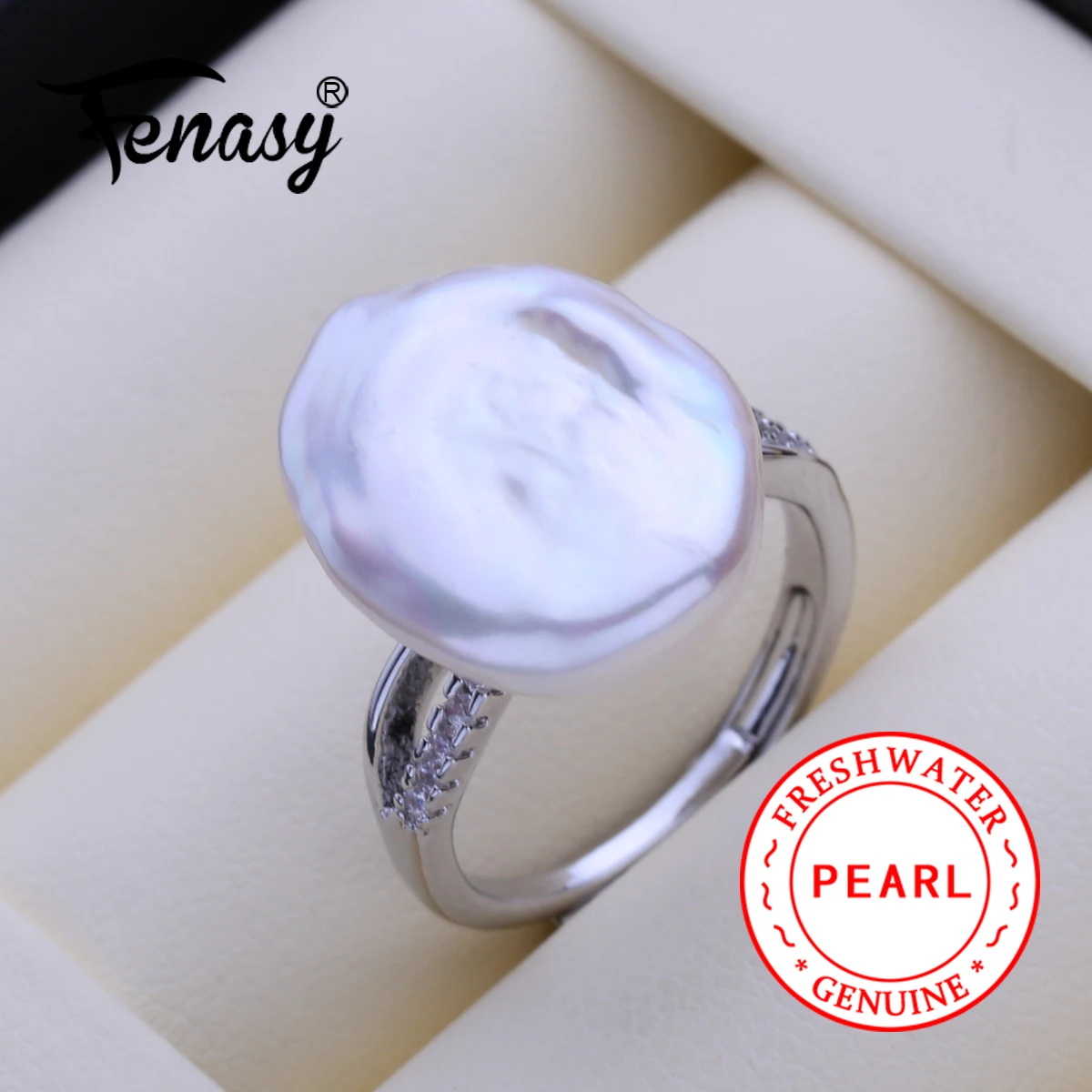 FENASY Natural Freshwater 12-16mm Big Baroque Pearl Silver Color Rings For Women Bridal Wedding Jewelry Birthday Gift