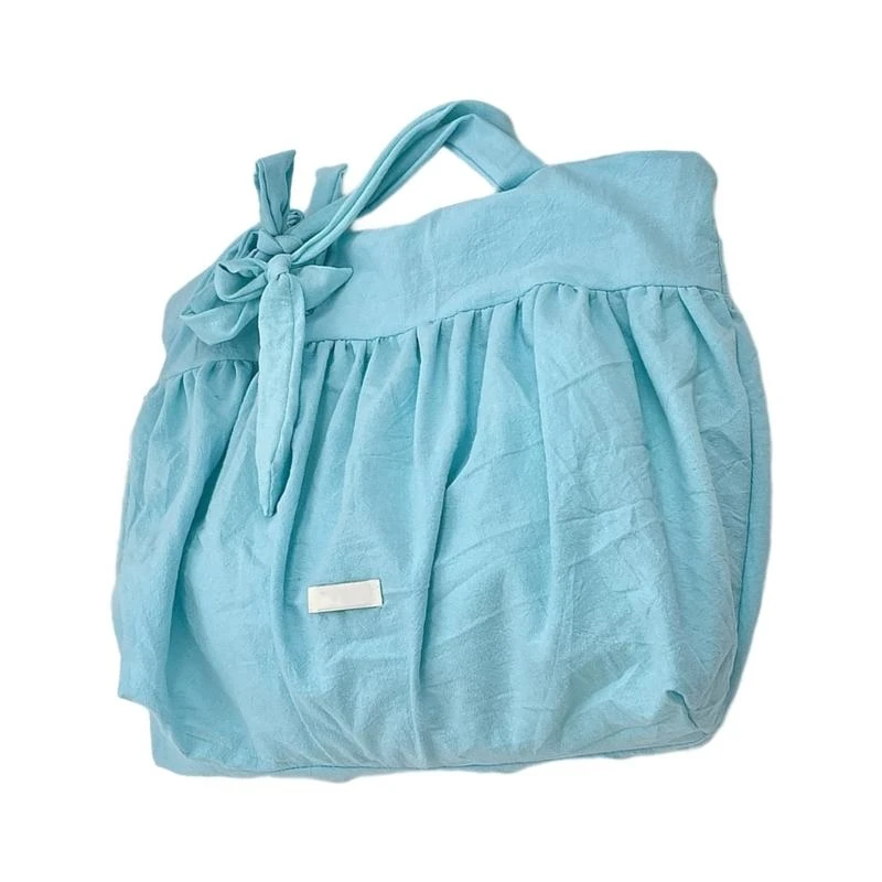 

E8FB Korean Canvas Shoulder Bag With Unique Tie Strap And Spacious Interior