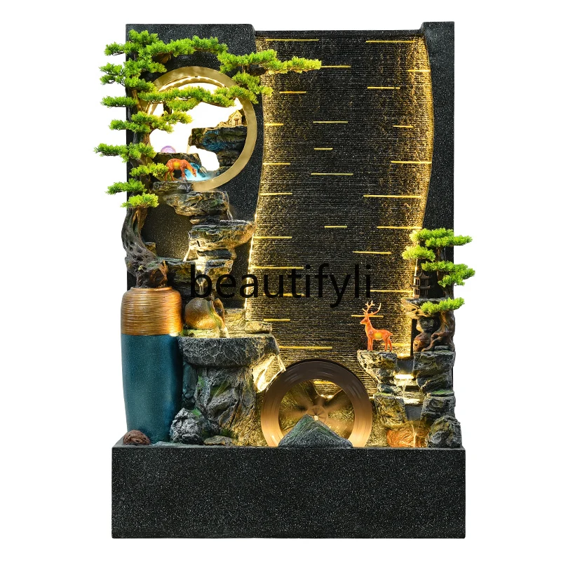 

Large floor-to-ceiling living room water curtain wall flowing fountain screen rockery water landscape entrance ornament
