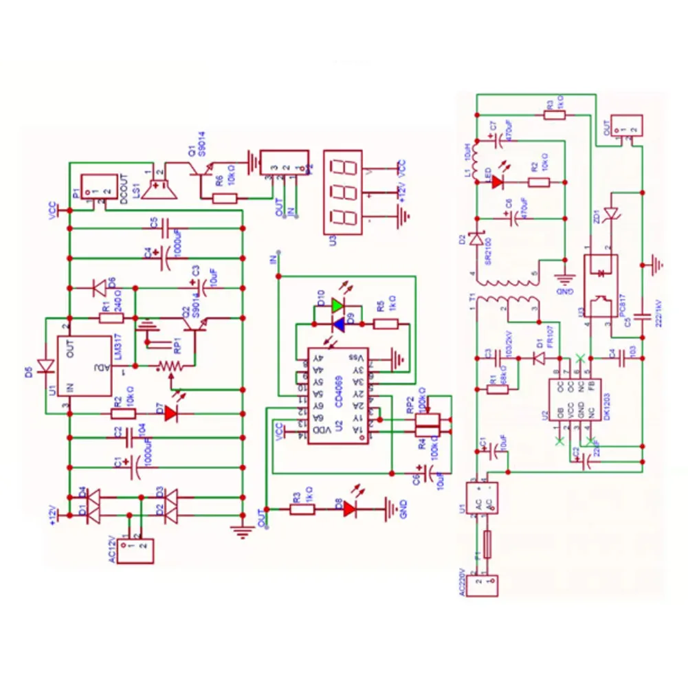 LM317-Based Adjustable Power Supply Kit for Learning Analog Circuits Voltage Control via Knob Built-in 3-Digit Voltmeter