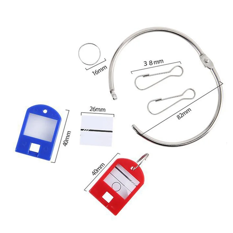 منظم مفاتيح بحلقة معدنية محمولة مع 20 خطافًا زنبركيًا وعلامات مفاتيح مع حلقة ونافذة ملصقة