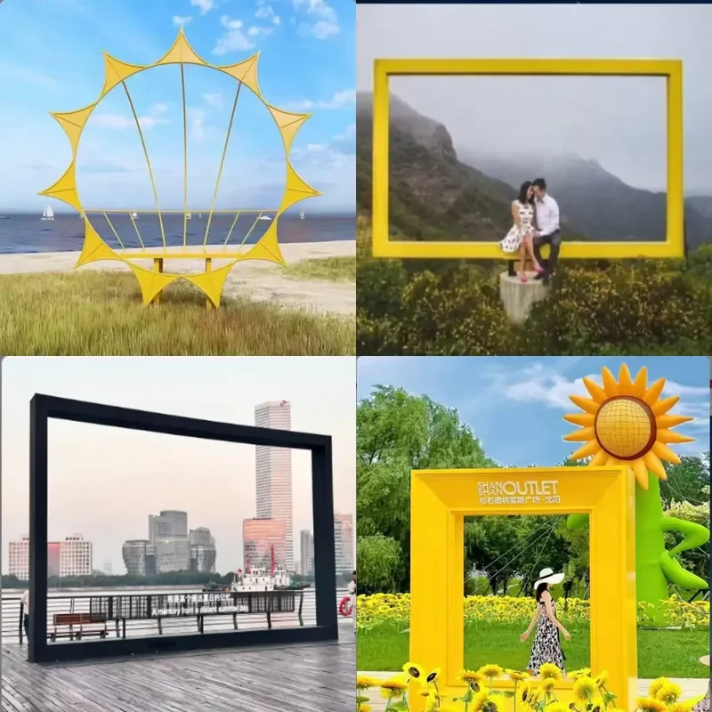 Premium outdoor photo frame installations enhance scenic landscapes with striking visual appeal Large scale amusement park