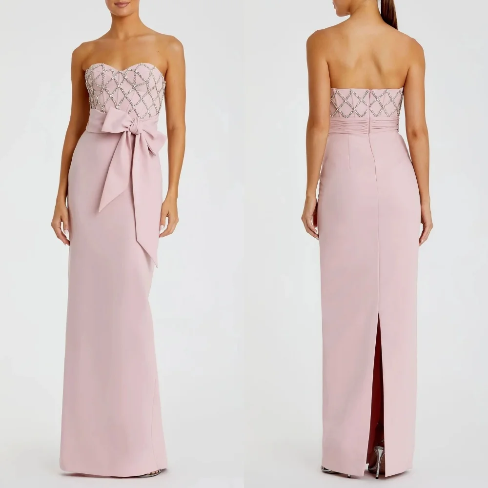 

Customized Chinese Style Jersey Pleat Pattern Sequined Straight Sweetheart Long Dresses Bespoke Occasion Party Fashion
