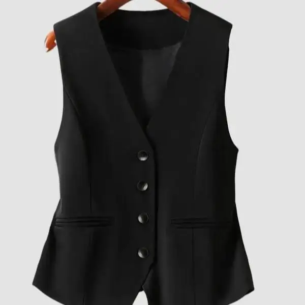 

Women's Pure Color Button Front Vest Jaet New Cross-Border Sle Casual Sport Suit Seven Sve ort Pants Autumn Wear